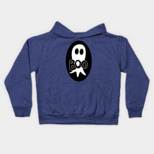 Cute Halloween ghost cartoon with BOO text Kids Hoodie